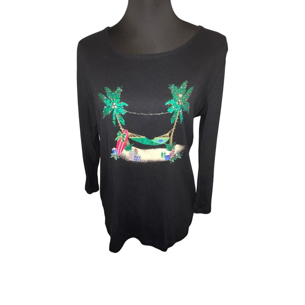 Karen Scott Womens Size Medium Holiday Beaded Psalm Tree Hammock Beach Christmas